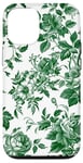 Coque pour iPhone 13 Pro Chinoiserie Toile Vert Motif Roses Feuilles Jardin