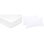 Amazon Basics Drap-Housse en Satin de Coton 400 Fils Anti-Plis, Blanc 160 x 200 x 30 cm & Taies d'oreiller en Satin de Coton Anti Plis 400 Fils/cm² Blanc