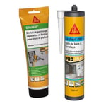 SIKA - Enduit de Rebouchage Universel tout en 1 en tube Blanc - Pâte à reboucher lissage et finition - 425g + Mastic silicone sanitaire pour joint anti-moisissures - Blanc - 300ml