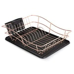 Tower T81400RB Dish Rack with Tray and 2 Removable Cutlery Holders, Stainless Steel, Black and Rose Gold, Large