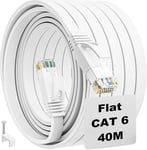 Cable Ethernet 40m, Cable Rj45 Cat 6 Câble Réseau Plat Intérieur Gigabit Haut Débit Fibre Cable Lan 1000Mbit/s Câble Internet 40 Mètres Blanc très Long Câble Patch pour Routeur Modem.[G36]