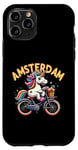 Coque pour iPhone 11 Pro Amsterdam Netherland Vélo licorne pour filles et femmes arc-en-ciel