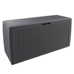 CASARIA® Coffre de rangement XXL Aspect lattes en bois Anthracite 300L Roulettes Poignées Malle Terrasse Balcon Jardin