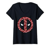 Womens Marvel Deadpool Holiday Christmas Candy Cane Mask Icon Logo V-Neck T-Shirt