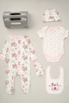 Rock A Bye Baby Girls Rose print 5-Piece Hanging Gift Set - Cream - Size 0-3M