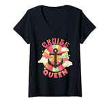 Womens Cruise Queen Cruising Girls Trip Celebration Vacation Squad V-Neck T-Shirt