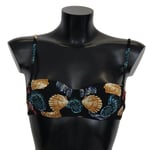 DOLCE & GABBANA Bikini Tops Black Seashells Print Women Swimwear IT1 / XS