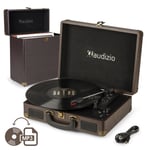 RP114W Briefcase Record Player with Built-in Speakers and LP Vinyl Case - Wood