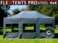 Snabbtält Depåtält Easy-up tält Eventtält Partytält FleXtents PRO Steel 4x6m Grå, inkl. 8 sidor