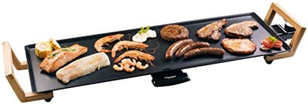 Bestron Plancha électrique, Barbecue electrique XL avec revêtement anti-adhésif, Gril de table pouvant jusqu'à 6 personnes,Surface de cuisson extra longue, Asia Lounge, Couleur: noir