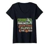 Womens Funny Fishing Solves Most Of My Problems Hunting V-Neck T-Shirt