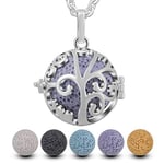 INFUSEU Collier Arbre de la vie, Argent Plaqué Iris Bijoux Aromathérapie Huile Essentielle Diffuseur Pendentif avec 5 Chaînes de Pierre de Lave Teints 24 "