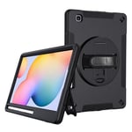 honju FIT Étui de Protection Robuste avec Support Rotatif pour Samsung Galaxy Tab S6 Lite (WiFi & 5G, 2024/2022/2020), avec dragonne rotative, Support Samsung S-Pen, Noir