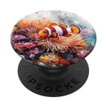 Aquarelle vibrante poisson-clown et corail PopSockets PopGrip Adhésif