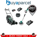 Bosch Universal Rotak 36-550 36v Cordless Lawnmower 37cm & Grass Trimmer 2x Batt