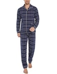 iClosam Pyjama Homme Hiver Coton Ensemble de Pyjama Homme Long à Carreaux Vêtements d'Intérieur avec 2 Poches - XL- Bleu