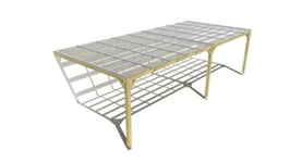 Pergola bois labellisée FSC, 9m x 4m, adossée, sens largeur, couverture étanche transparente incluse.