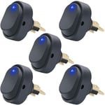 5 pièces 12V 30A spst 3 broches on/off rond point led lumière bouton-poussoir interrupteur à bascule pour voiture ASW-20D-BU,bleu