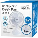 2 in 1 6” Inch Clip On Silent Portable Home Office Desk Air Cooling Cool Fan New