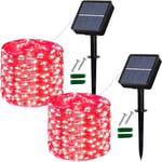 Lezonic Solar Fairy Lights Outdoor, 2 Pack Each 12M/40Ft 120LED Solar String Lights, 8 Modes Waterproof Solar Garden Lights Indoor/Outdoor for Home Garden Patio Yard Fence Party Decorations (Red)