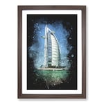 Big Box Art The Burj Al Arab in Dubai Vol.2 Paint Splash Framed Wall Art Picture Print Ready to Hang, Walnut A2 (62 x 45 cm)