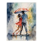 Artery8 Dancing In The Rain Watercolour Romance Red Blue Painting Rhythm Body Energy Theatre Arts Artwork Large Wall Art Poster Print Thick Paper 18X24 Inch