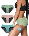 TIICHOO Culotte Menstruelle Flux Tres Abondant Anti Fuite Culotte de Regle Lot de 3 (XXL, Or Rose/Vert Matcha/Vert Turquoise)