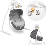 LIONELO Henny 3 en 1 - Balançoire pour bébé et transat - Électrique avec Fonction Couchage, 10 mélodies, carrousel - Connexion USB - Moustiquaire (Gris foncé)