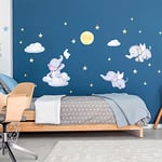 Stickers muraux enfants - Decoration chambre bébé - Sticker mural chambre enfant - Autocollant mural éléphants dans le ciel étoilé - H60 x L90 cm