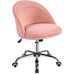 Yaheetech Chaise Bureau avec Hauteur Réglable Fauteuil Ergonomique à Dossier Semi-Circulaire Chaise Pivotante en Velours Chaise d'ordinateur pour Bureau, Salon, Chambre Charge 136kg Rose/Velours