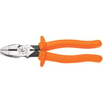 Klein Tools D213-9NE-INS Insulated Side Cutting New England Nose Pliers with Knurled Jaws and Handle Tempering, Made in USA, 1000 V Rating, 9-Inch