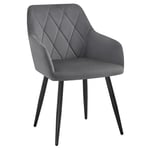 WOLTU Chaise Salle à Manger, Fauteuil Salon, Chaise Scandinave, Chaise de Cuisine en Velours, Assis Rembourré avec Accoudoirs et Dossier, Pieds en Métal, Gris Foncé, BH352dgr-1