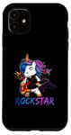 Coque pour iPhone 11 Licorne Rock Star Guitare à bascule Musique Chanteur Rock Band