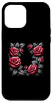 Coque pour iPhone 12 Pro Max Art botanique floral rose avec feuilles noires, roses d'amour