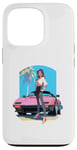 Coque pour iPhone 13 Pro Fille de style anime et manga devant une voiture de sport rose