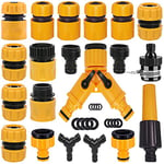 Garden Hose Connector Kit 20 Pack:Nozzle,Hose Repair Connector, Hose Quick Connect,Y Hose Splitter,Male Threaded Adapter,Male and Female Connector,2 Way Hose Tap Connector,Universal Faucet Connector