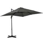 Parasol déporté carré inclinable manivelle avec pied en acier dim. 2,45L x 2,45l x 2,45H m métal alu. polyester rouge