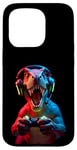 Coque pour iPhone 15 Pro Gaming Dinosaurs- Le T-rex joue aux jeux vidéo