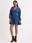 Nobody's Child Birdie Long Sleeve Organic Cotton Denim Mini Dress, Blue