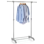 Portant à vêtements sala en métal chromé et gris, penderie simple sur roulettes avec 1 barre extensible hauteur réglable - Gris