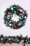 50cm Decorated Mixed Pine Wreath with Tartan Bows | Christmas Tree World