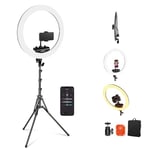 Neewer 18" Ring Light Professionnel, Lumière Anneau Ultra Fin, 45 W 2900K-7000K TLCI98, avec Trépied, Obturateur à Distance et APP Contrôle, Éclairage Plus Doux pour TikTok Selfie, RP18B Pro Noir