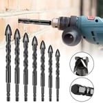 7Pcs Black 4-Edge Cross Drill Bit Set Hole Opener Tile Drill Bit