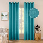 MIULEE 2 Panneaux Rideaux Lin Imitaion Rideau De Fenêtre Semi-Transparents Lisse Élégant Décoration Panneaux Voile De Fenêtre Durable Traitement pour Chambre Salon Balcon 140x260(L X H) Lac Bleu