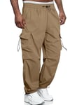 Meilicloth Mens Cargo Trousers Casual Tracksuit Bottoms Men Baggy Cargo Pants Drawstring Tapared Pants Outdoor Jogging Sweat Pants Mens Joggers with Pockets Khaki 34