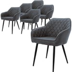 Ml-design - Lot de 6 Chaises de Salle à Manger avec Accoudoirs et Dossier, Anthracite, Revêtement en Simili, Pieds en Métal Noir, Chaise de Cuisine