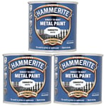 3x Hammerite Direct To Rust Smooth White Quick Drying Metal Paint 250ml