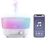 Hubble Connected Mist Humidificateur intelligent 5 en 1 avec diffuseur d'huiles essentielles, enceinte Bluetooth, veilleuse, horloge numérique LED, jusqu'à 10 heures d'autonomie et application mobile