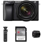 Sony Alpha 6400 | APS-C Mirrorless Camera with Sony 16-50 mm f/3.5-5.6 Power Zoom Lens (Content Creator kit "Lens Edition" including: Bluetooth Shooting Grip, E 11mm F1.8 Lens, Memory Card and Flash)