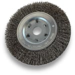 Brosse circulaire inox ø 150 mm Epaisseur 1 rang Fil dur 0.30 mm ondulé Alésage 20 mm + réducteur bague 16/12 mm Touret meuleuse affûteuse ponceuse